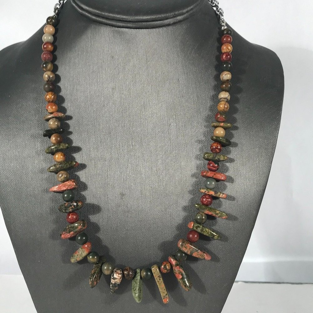 Picasso Jasper Unakite Fringe Goddess Necklace - Picture 3 of 3
